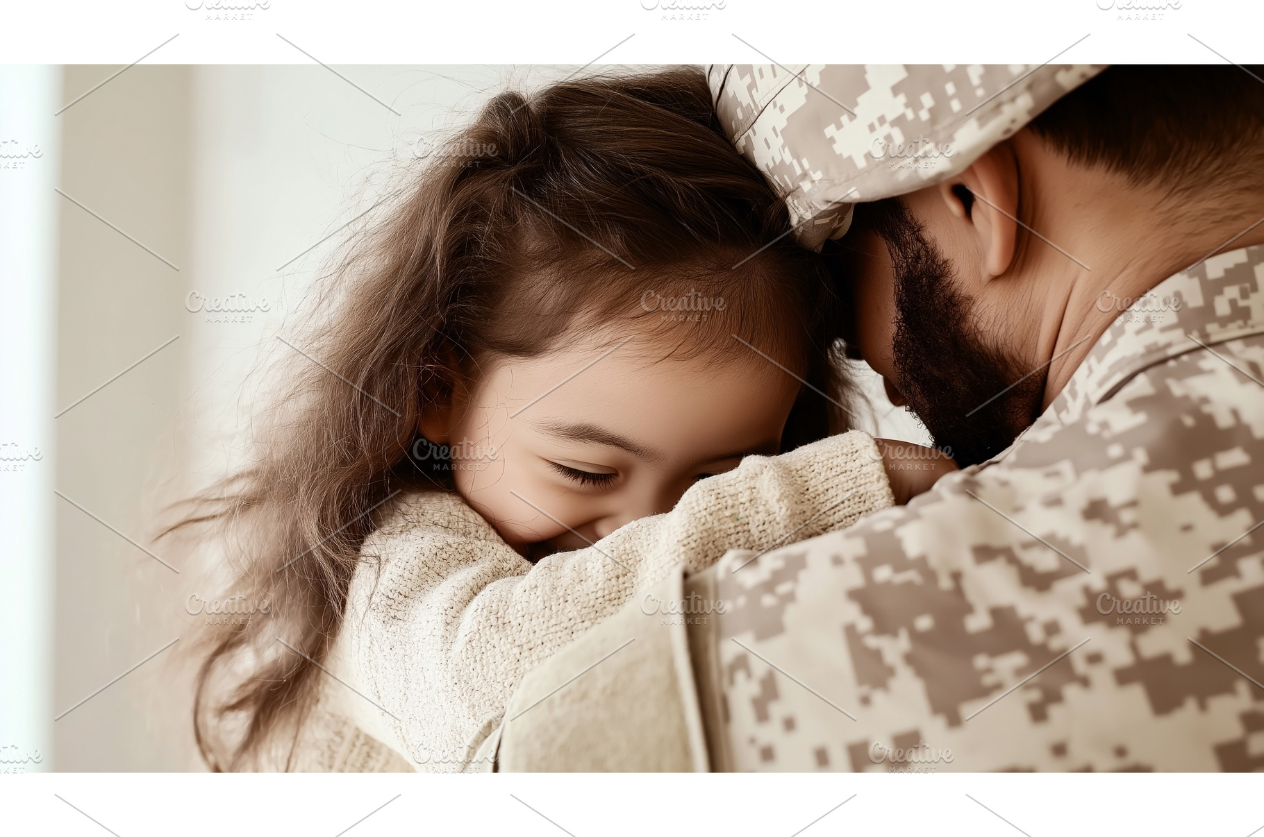 A young girl embraces a military man, a Person Photo by Sergey Kotenev