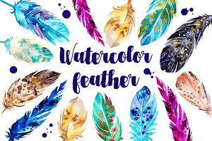 Watercolor feather set
