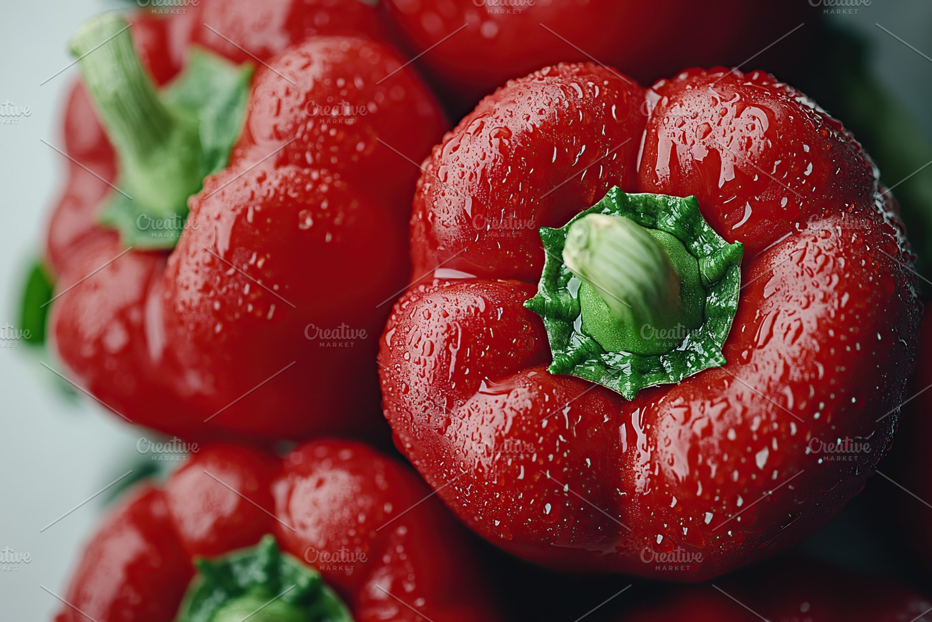Ripe red bell peppers, closeup, a Photo by AlyaAnd