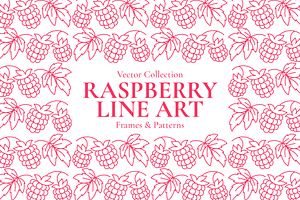 Raspberry Line Art, Vector Set