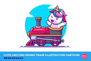 Cute Unicorn Riding Train Cartoon