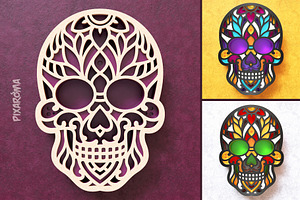 Sugar Skull 3D Layered SVG Cut File