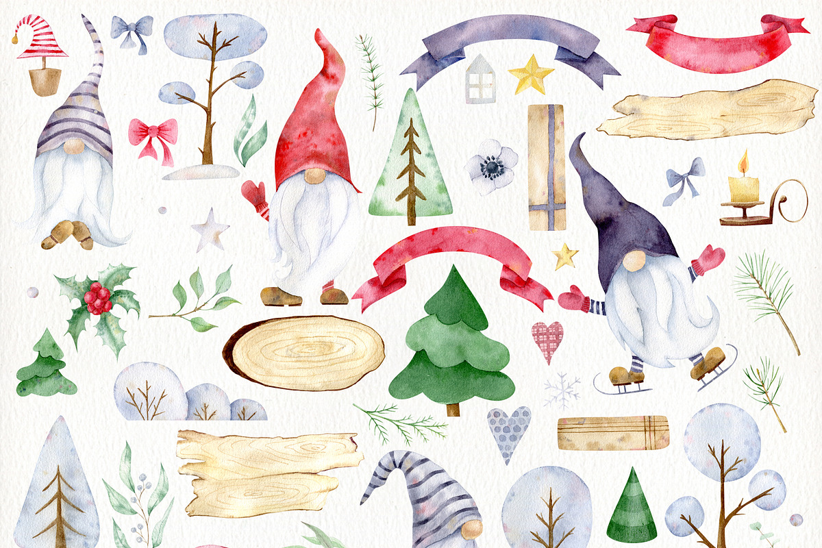 Christmas gnome watercolor clipart, a Decorative Illustration by Nebbia (Photo 2 of 12)
