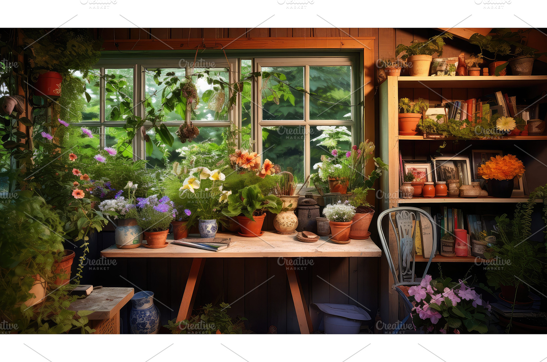shelves blurred garden shed interior, a Background Photo by pikepicture