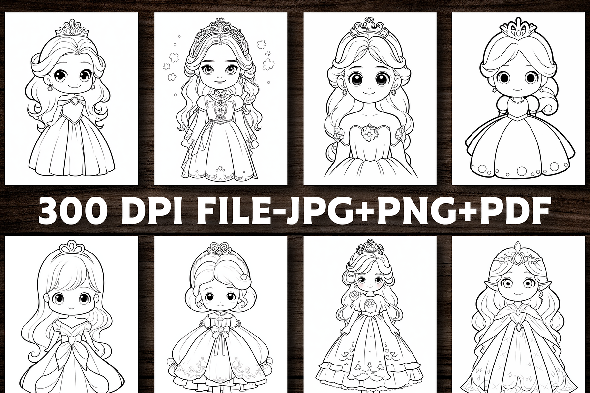 Beautiful Cute Princess Coloring Pag, a Person Illustration by Design Station (Photo 4 of 5)
