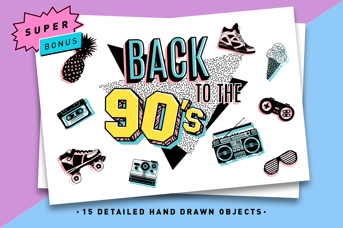 Back to the 90's. 15 Hand Drawn Pics, a Texture Illustration by Cosmic Store (Photo 1 of 8)