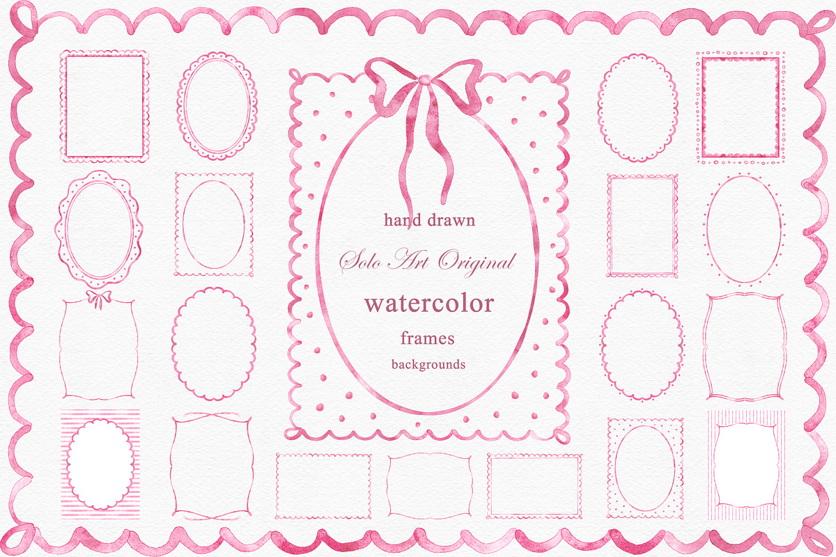 Watercolor Hand-Drawn Pink Frames, an Object Graphic by Solo Art Original (Photo 1 of 14)