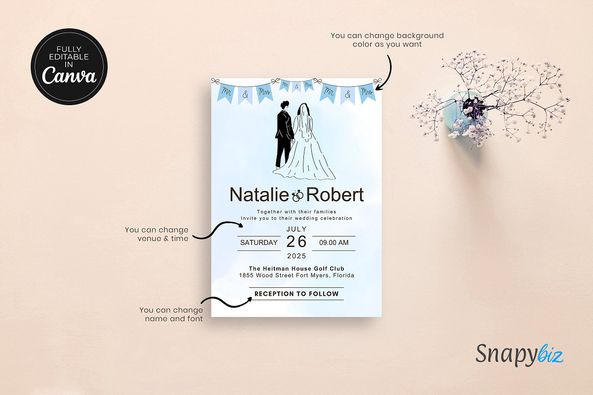 Navy Blue Wedding Invitation Temp, an Invitation Template by Snapybiz (Photo 5 of 10)