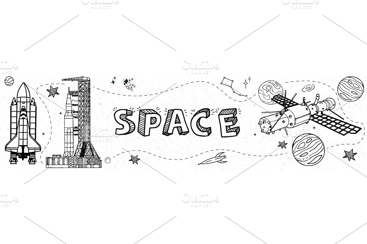 Space Elements Vector Banner, a Decorative Illustration by Den Marty Studio