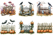Watercolor Halloween Fence Clipart, a Work Illustration by cherrydesign (Thumbnail 2 of 3)