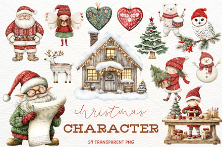 Cute Christmas Watercolor Clipart