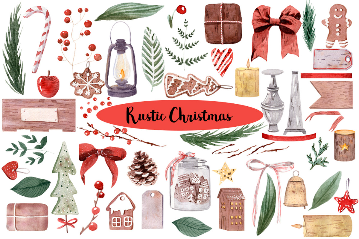 Rustic Christmas Watercolor DIY Set, a Decorative Illustration by Sha1nee (Photo 1 of 5)