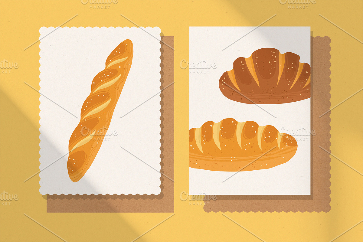 Bread Pastry Bakery products vector, a Food Illustration by Neliakott ♥ (Photo 3 of 11)