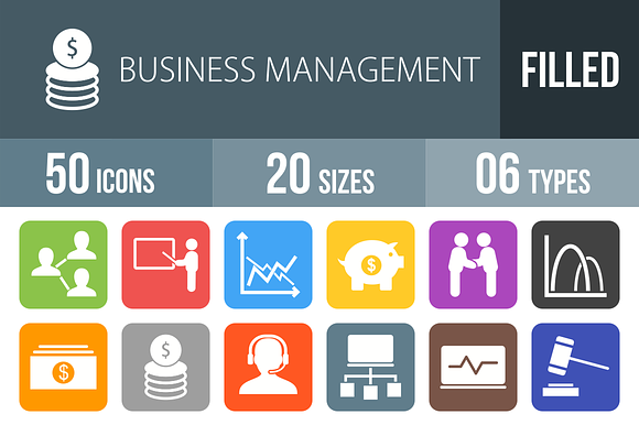 50 Business Flat Round Corner Icons