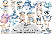 Watercolor Coastal Baby Clipart PNG, a Seasonal Illustration by CitraGraphics (Thumbnail 1 of 6)