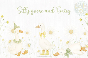 Silly goose and daisy - clipart