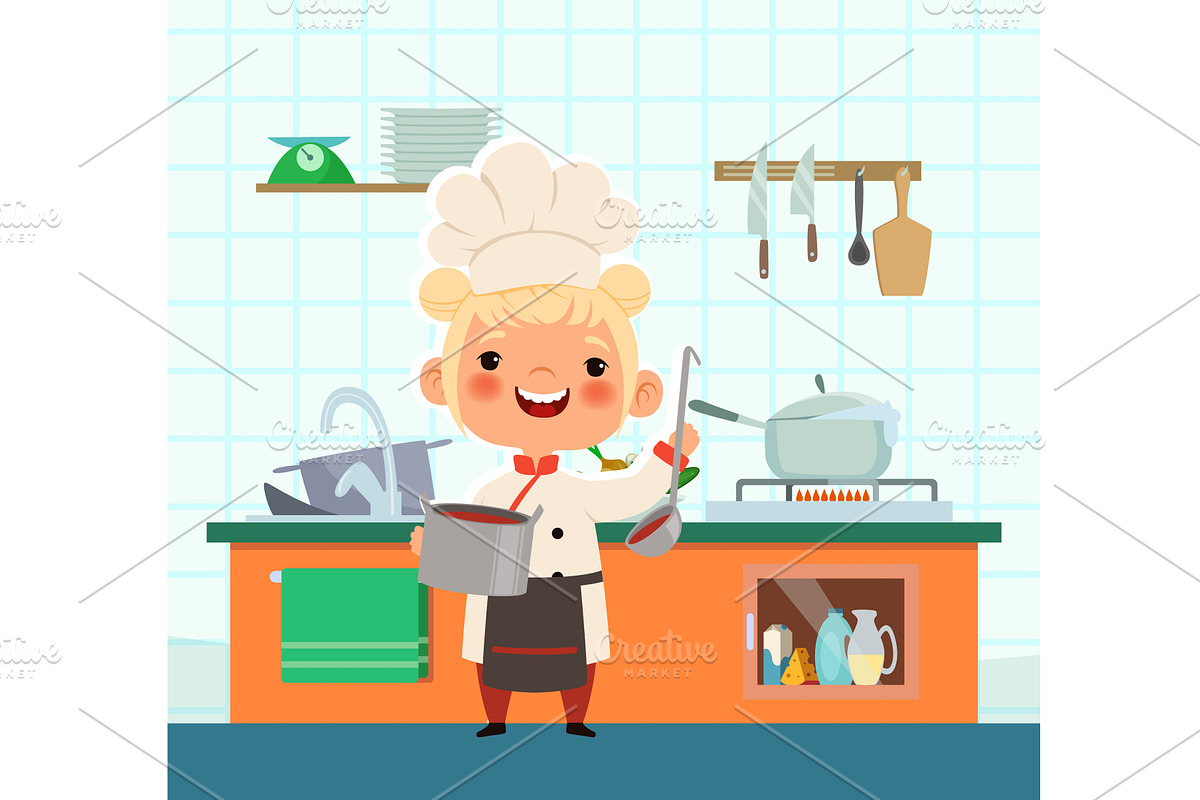 Chef kid. little cute cartoon male, a Food Illustration by Onyx