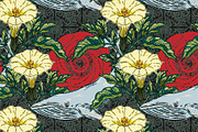Asian Inspired Whale Datura Pattern, a Pattern Graphic by NayaChu (Thumbnail 2 of 11)