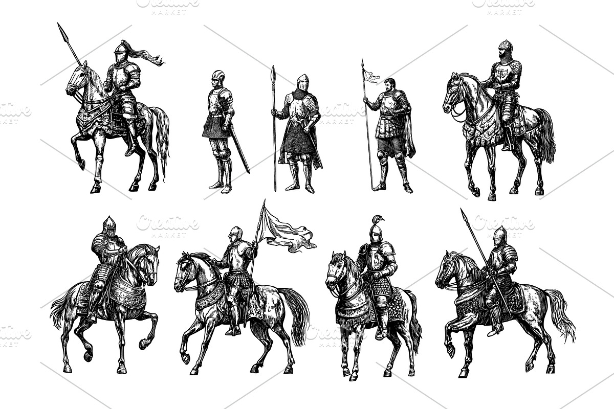 Horse medieval knights engraving, an Object Illustration by Onyx