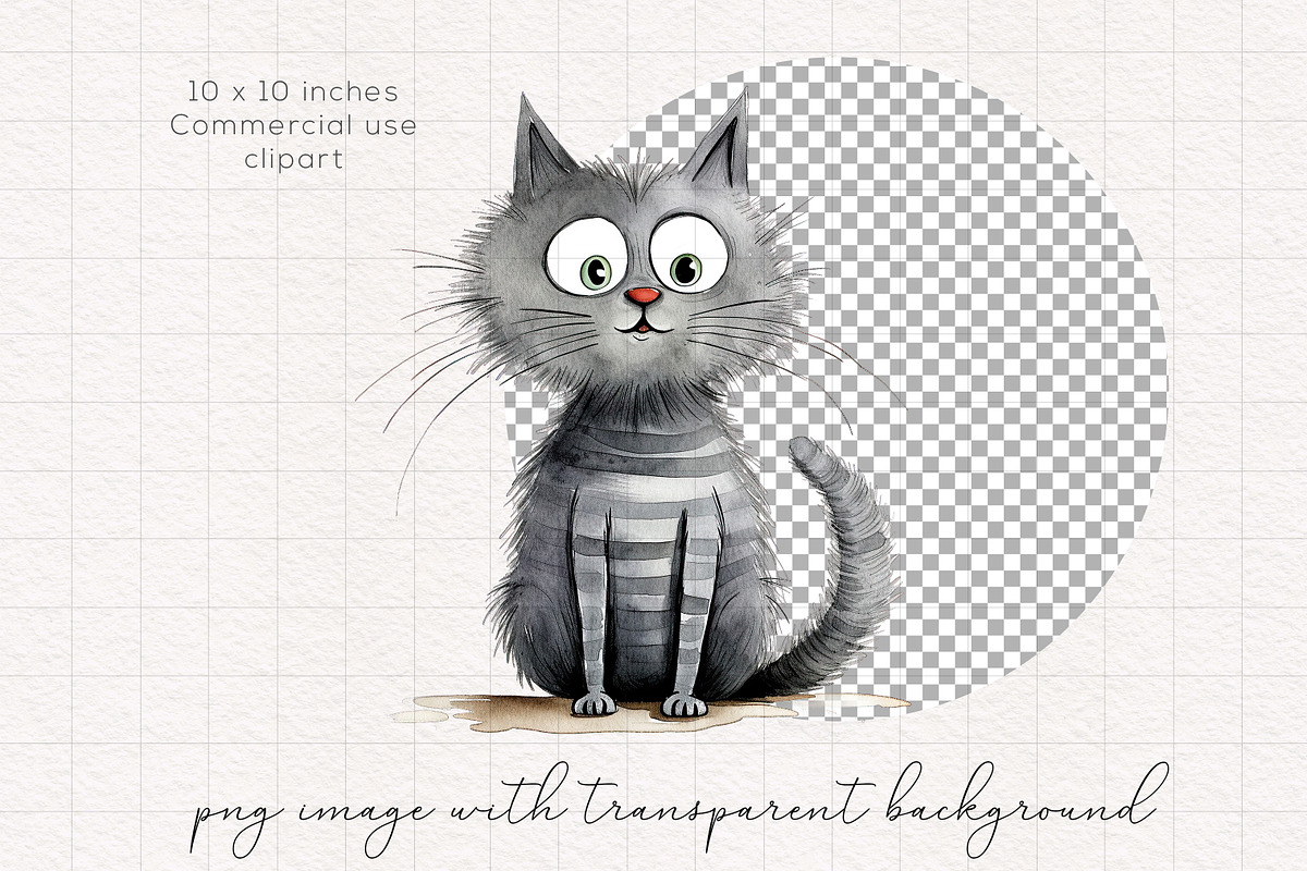 Quirky & Whimsical Cat Clipart Set, an Animal Illustration by PaintPixelCo (Photo 8 of 10)