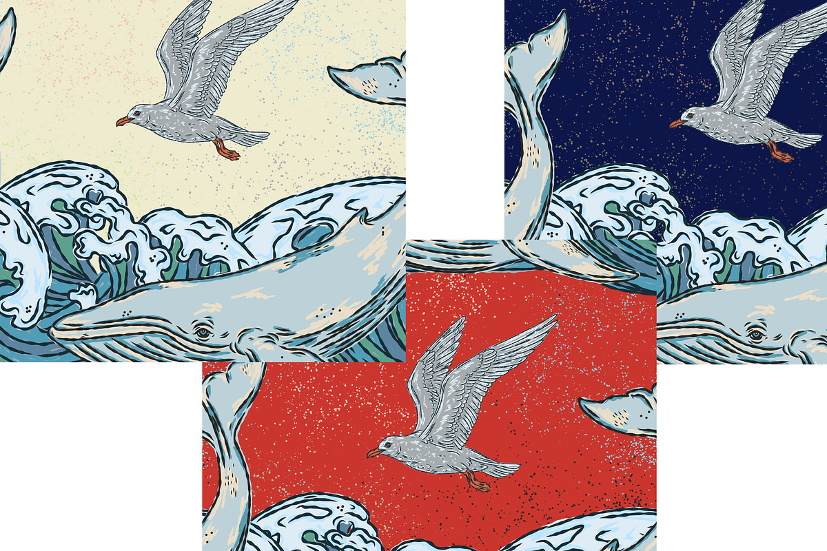 Whale, Waves, Seagull, a Pattern Graphic by NayaChu (Photo 2 of 9)
