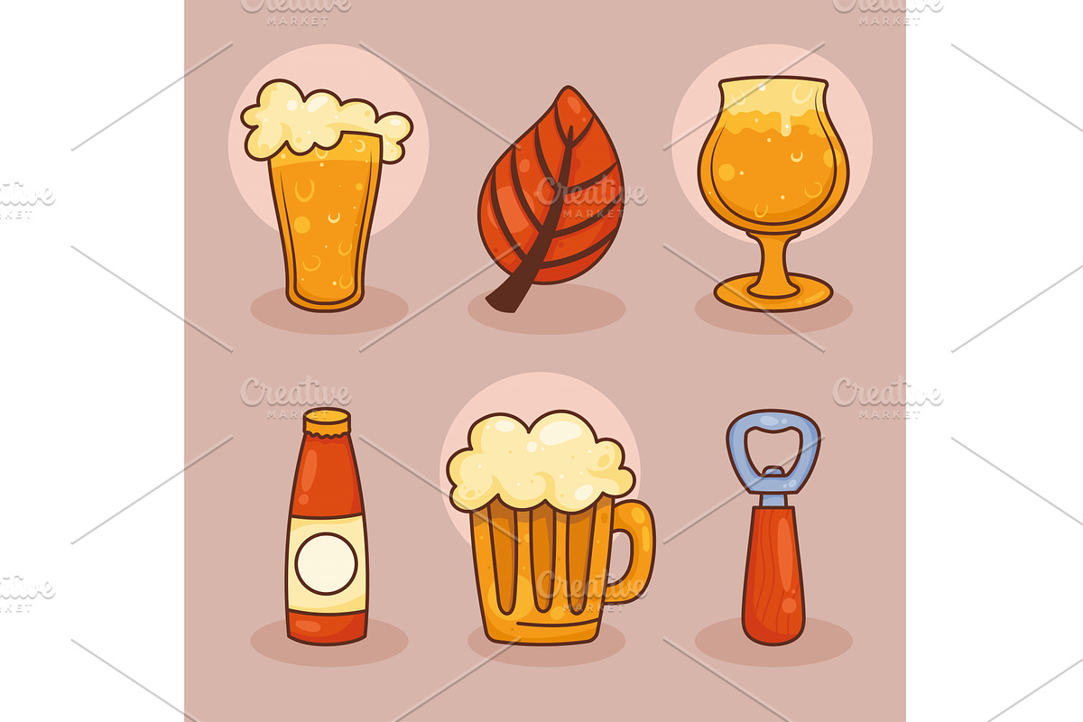 six oktoberfest celebration icons, an Illustration by studiogstock