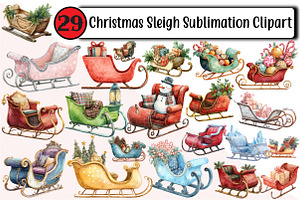 Christmas Sleigh Sublimation Clipart, an Illustration by Design Market
