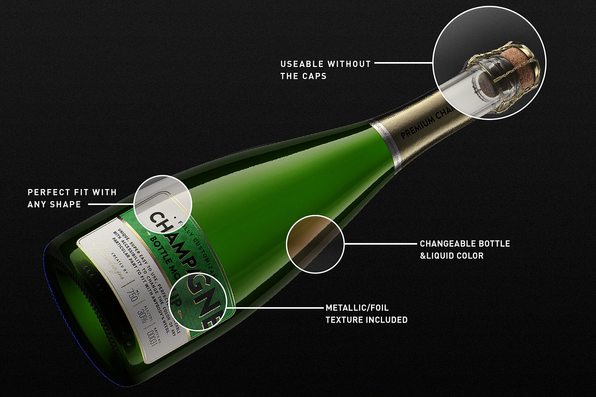 Champagne Bottle Mockup V2, an Advertising Mockup by HexenDesigns (Photo 6 of 12)