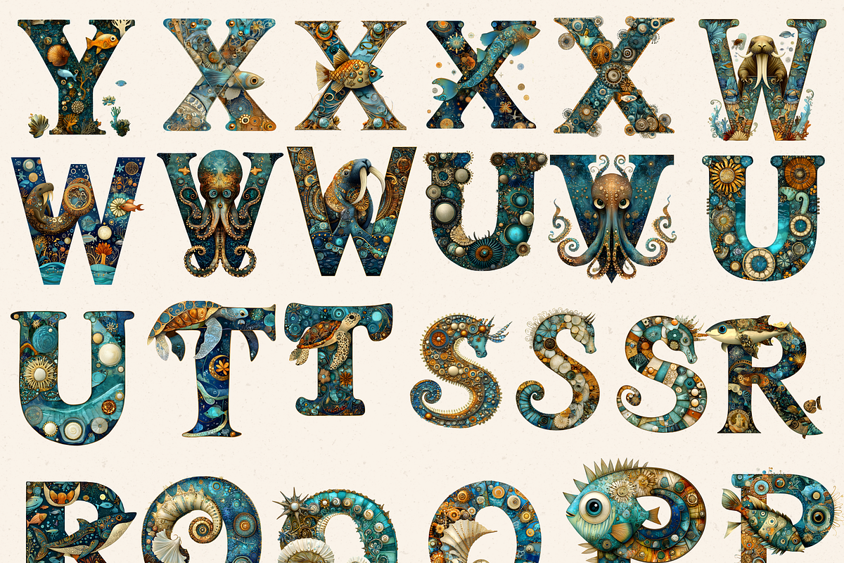 UNDER THE SEA LETTERS CLIPART PACK, a Decorative Illustration by Daring ...