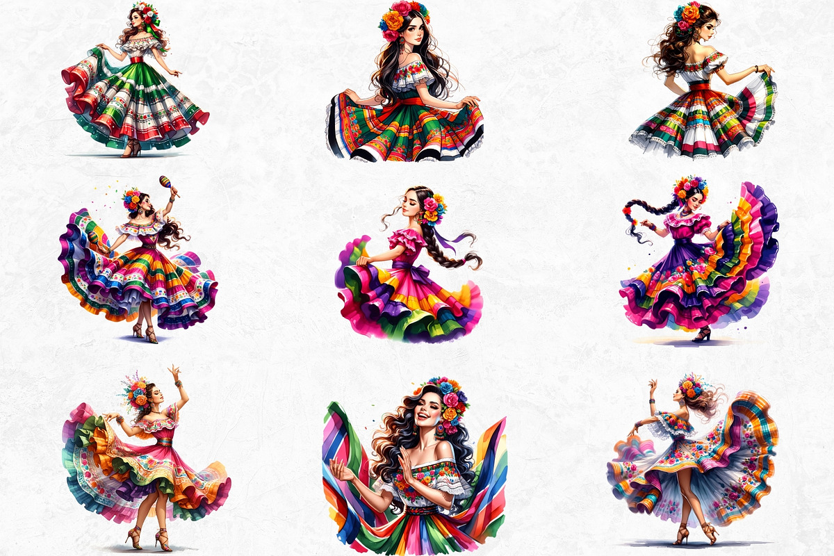 Mexican ballerinas Clipart Set, a Person Illustration by ThatsDesignArt (Photo 9 of 10)