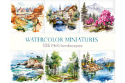 watercolor miniature landscape PNG, a Seasonal Illustration by Bubert Art (Thumbnail 1 of 10)