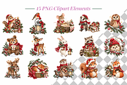 Christmas Woodland Animals Cliparts, a Seasonal Illustration by Ink Gallery (Thumbnail 1 of 8)