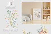 Birds and flowers watercolor clipart, a Decorative Illustration by Kate Lanbina (Thumbnail 5 of 15)