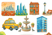City Clipart Set, a Decorative Illustration by Pati Charm Studio (Thumbnail 1 of 8)