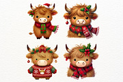 Christmas Highland Cow Clipart, an Animal Illustration by Nicolle's Colorful Art (Thumbnail 2 of 10)
