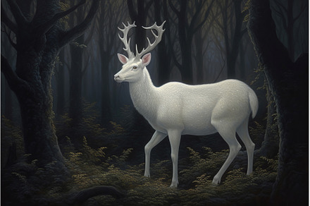 White deer in magical forest, an Animal Photo by Ylivdesign