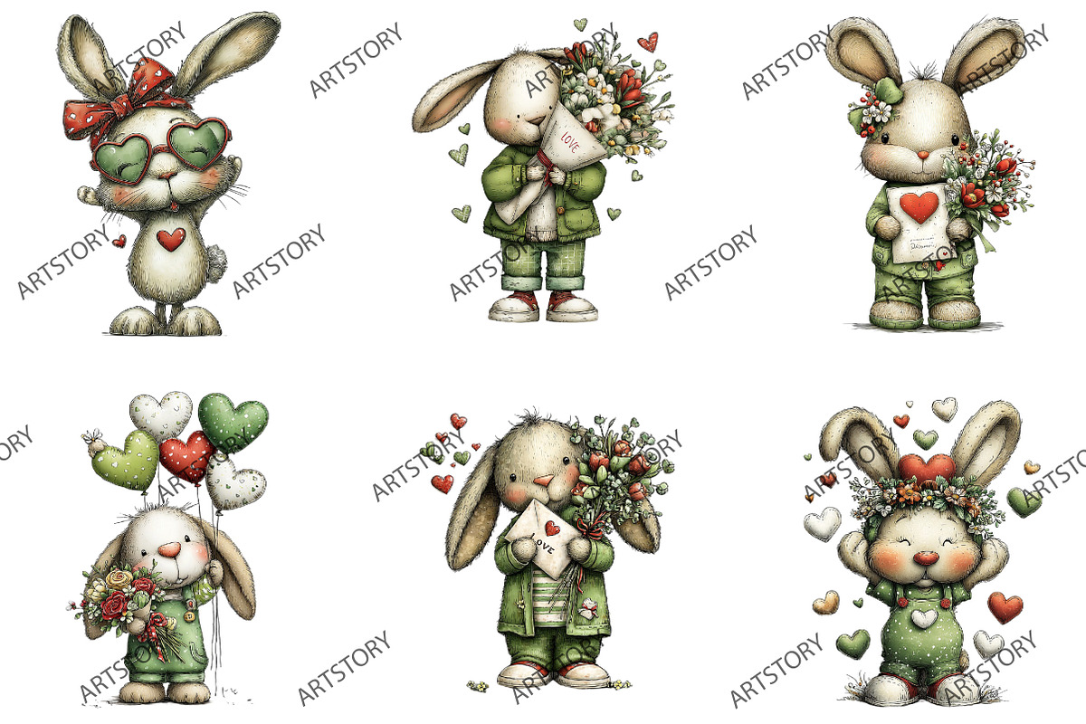 Valentine's Whimsical Bunny Clipart, an Illustration by designcity5 (Photo 2 of 5)