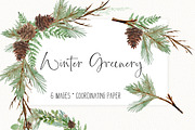 Winter Watercolor Greenery, an Illustration by DailyMiracleDigitals,LLC (Thumbnail 1 of 8)