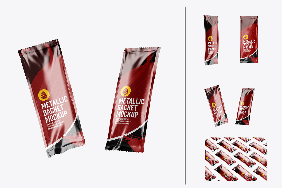 Metallic Sachet Mockup, an Advertising Mockup by OneVectorStock (Photo 1 of 4)