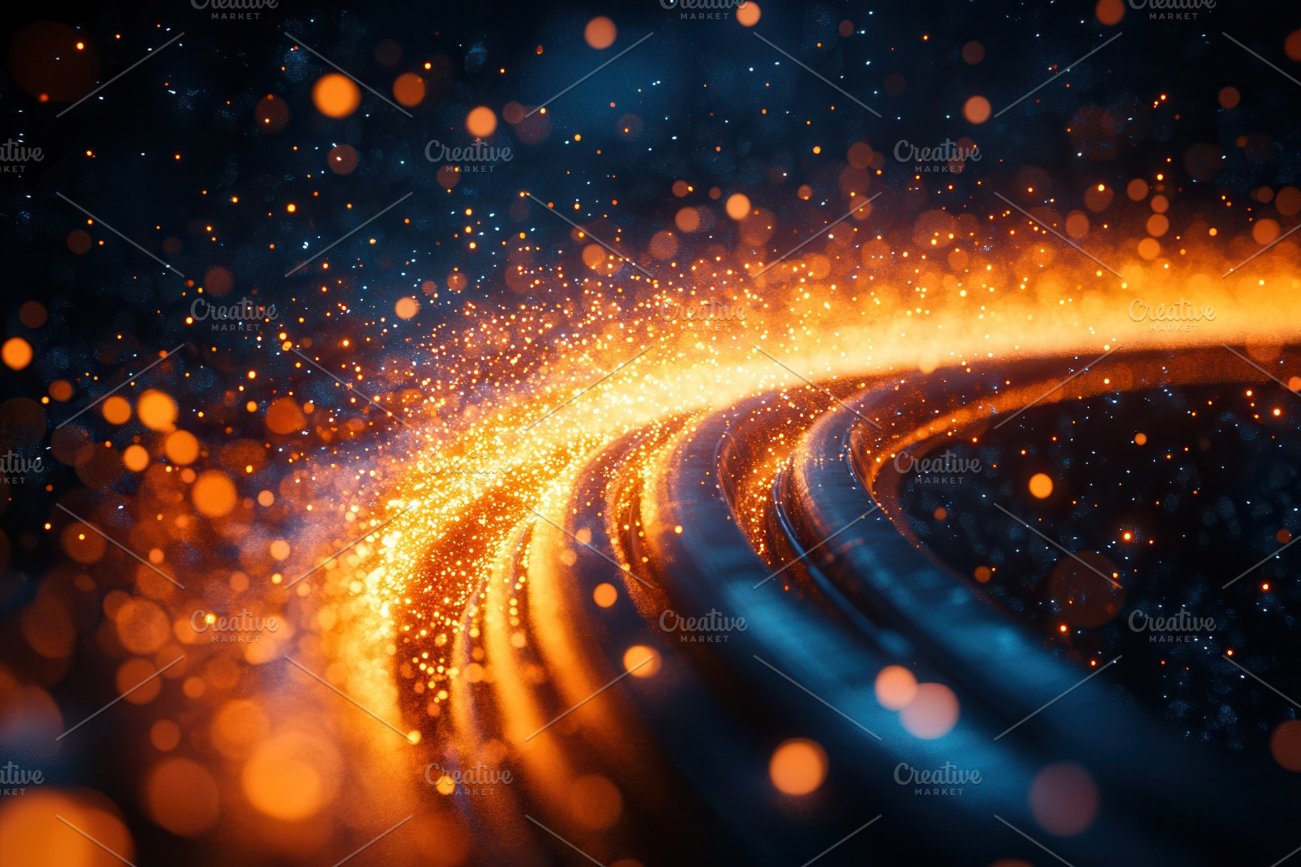 Spiraling trail of glowing sparks in, a Photo by Tanuart