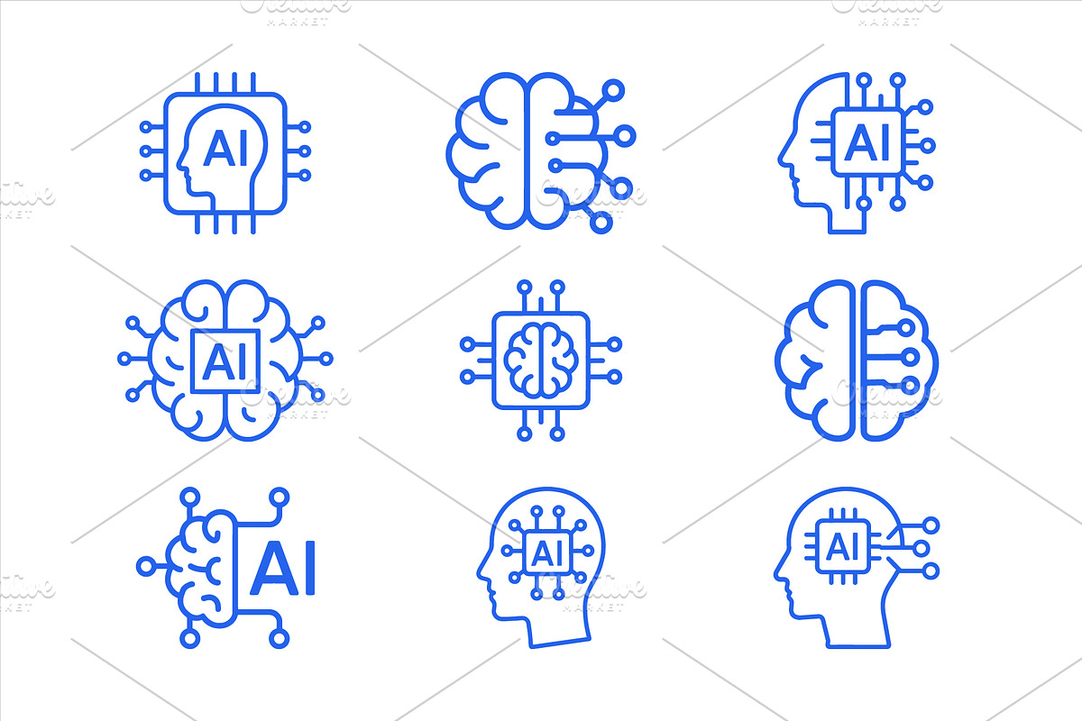 Artificial Intelligence Icons Set, an Outline Icon by Vectorium Studio (Photo 1 of 2)