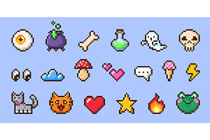 Pixel art emoticon icon set, an Object Illustration by art PVP - market