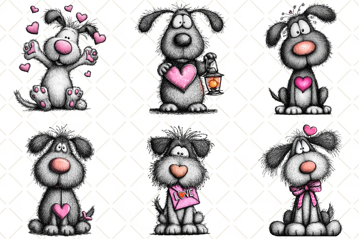 Whimsical Valentine Dog Clipart PNG, an Illustration by Black Bird Studio (Photo 4 of 6)