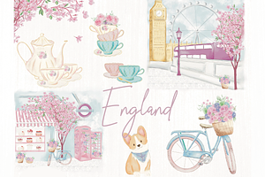 England, London watercolor clipart