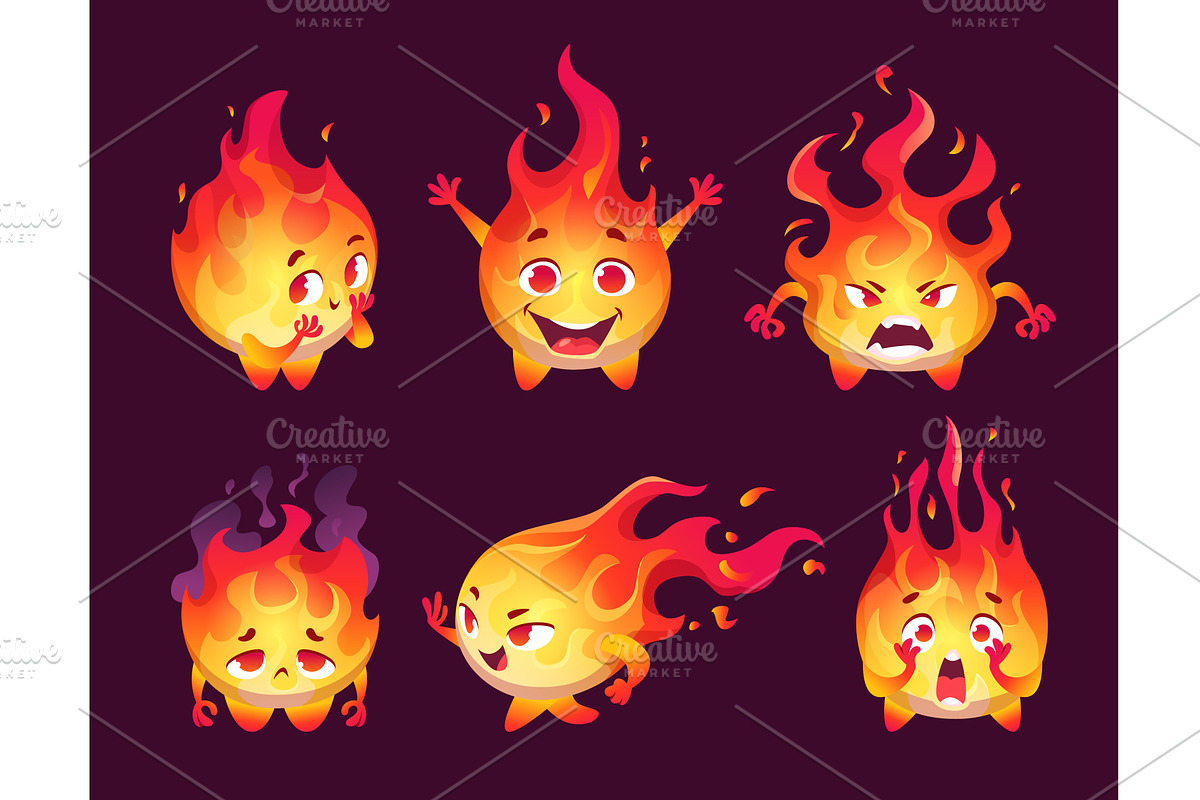 Fire mascot. Funny emotional flame, an Illustration by Onyx