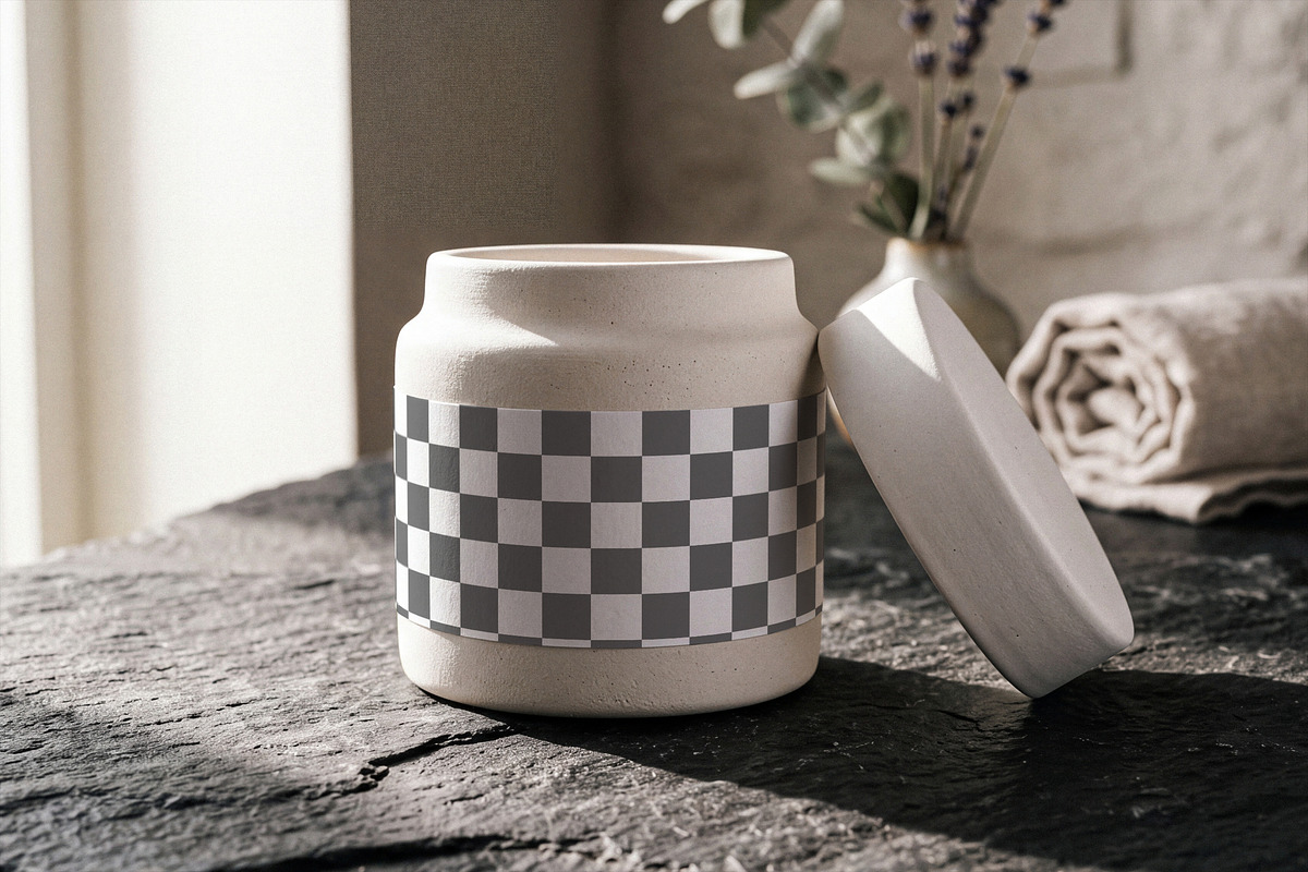 Ceramic Candle Jar Mockup, a Household Mockup by Designer Dude (Photo 2 of 2)