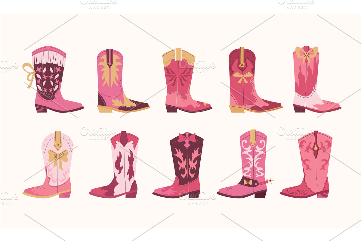 Pink cowboy boots. western fashion, an Illustration by Multigon