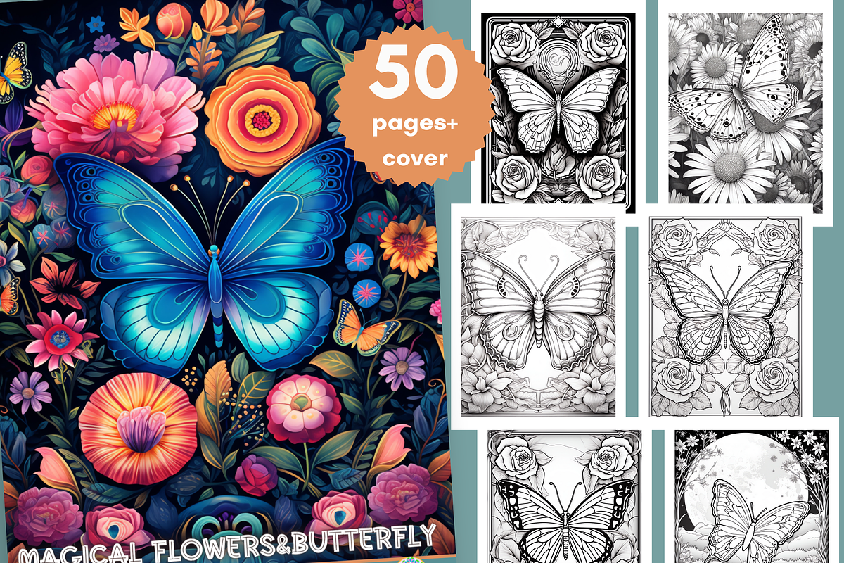 Flowers and Butterfly Coloring Book, an Animal Illustration by LA Design (Photo 1 of 10)
