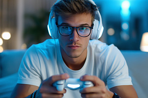 Young man in glasses and headphones, a Person Photo by MistyDay