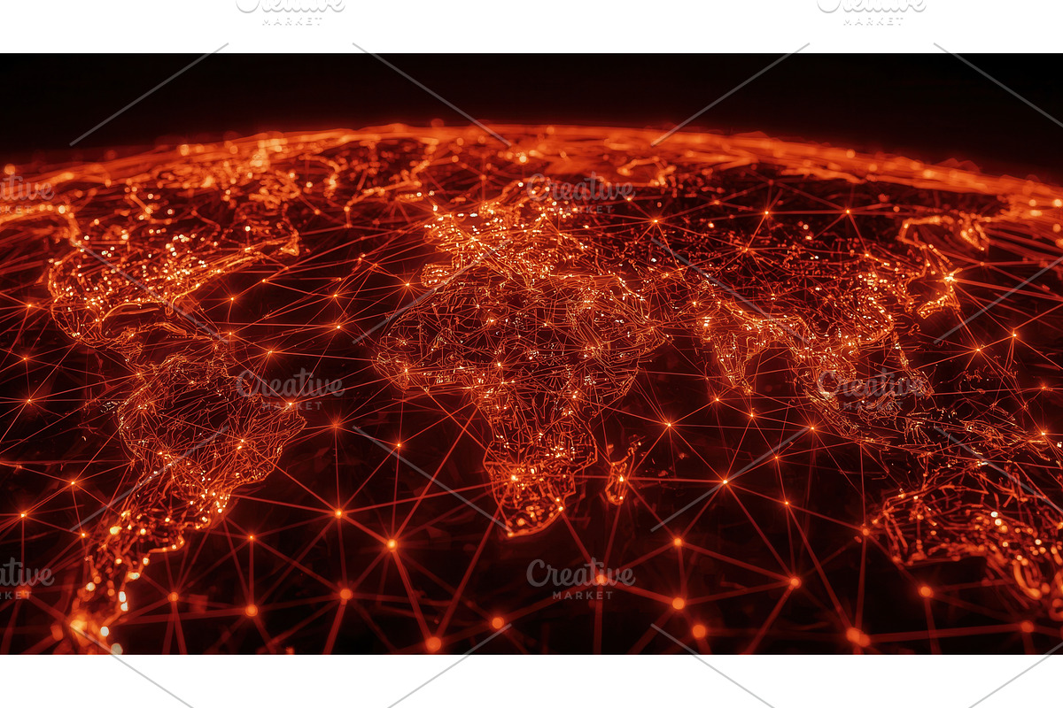 Glowing digital world map with, an Illustration by tilialucida